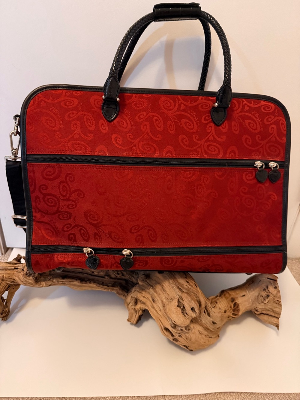 Brighton Ruby Red Jacquard Croc Leather Weekender Travel Bag Carry-On Elegant - Picture 3 of 15